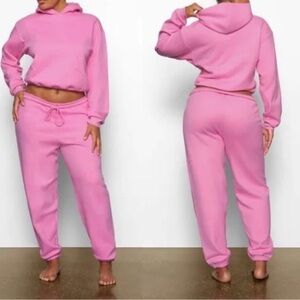SKIMS Bubblegum Pink Cotton Fleece Hoodie Sweatshirt